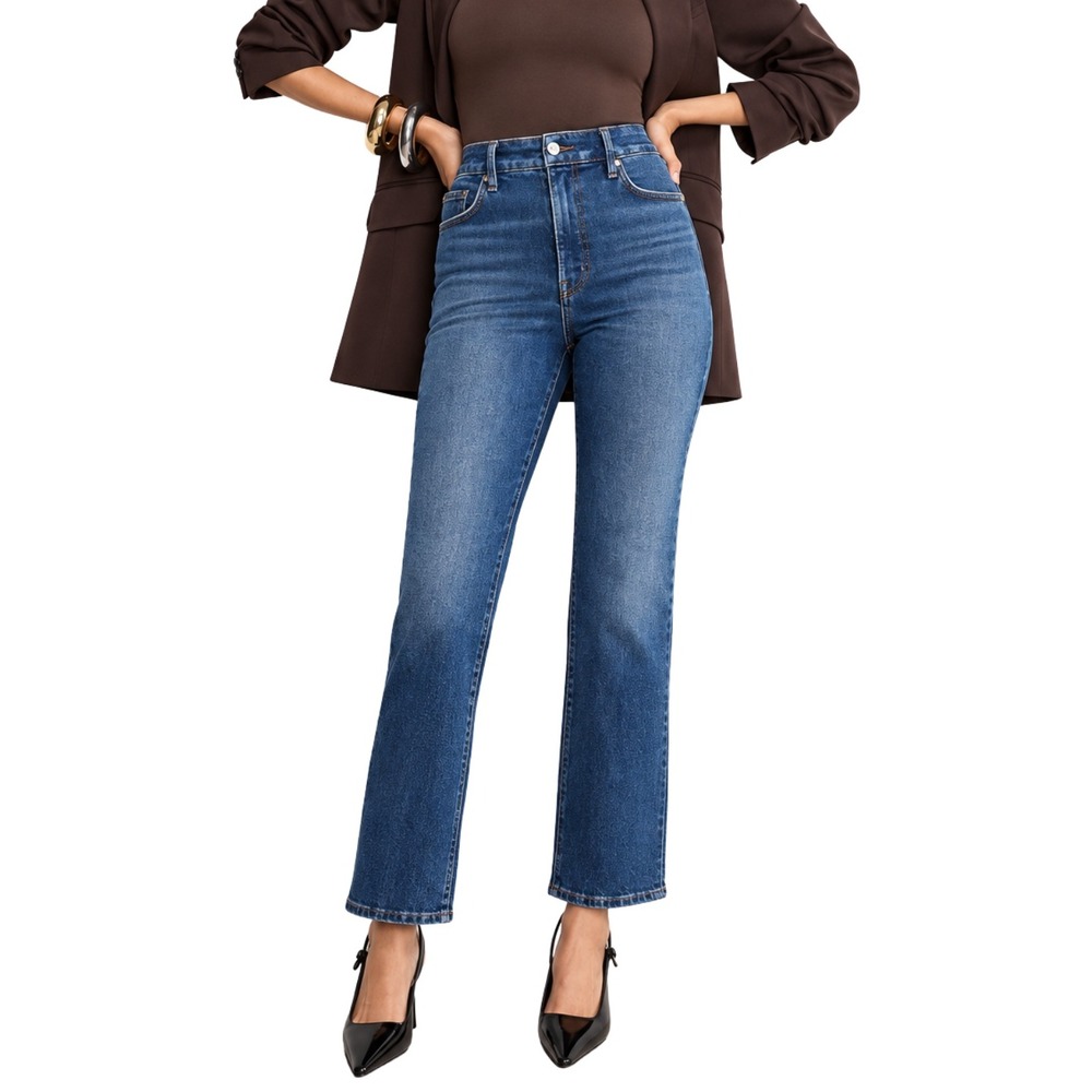 Good American Good Straight High Rise Denim Jeans Stretch Womens Size 6-12 Blue